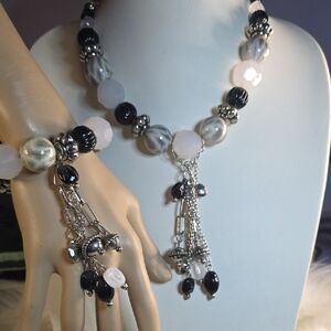 Paparazzi Black and Silver Beaded Necklace And Bracelet Set